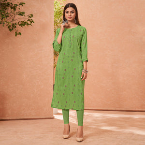 Green Embroidered Pure Cotton Kurti - Peachmode