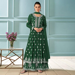 Green Embroidered Rayon Kurti Palazzo Suit - Peachmode