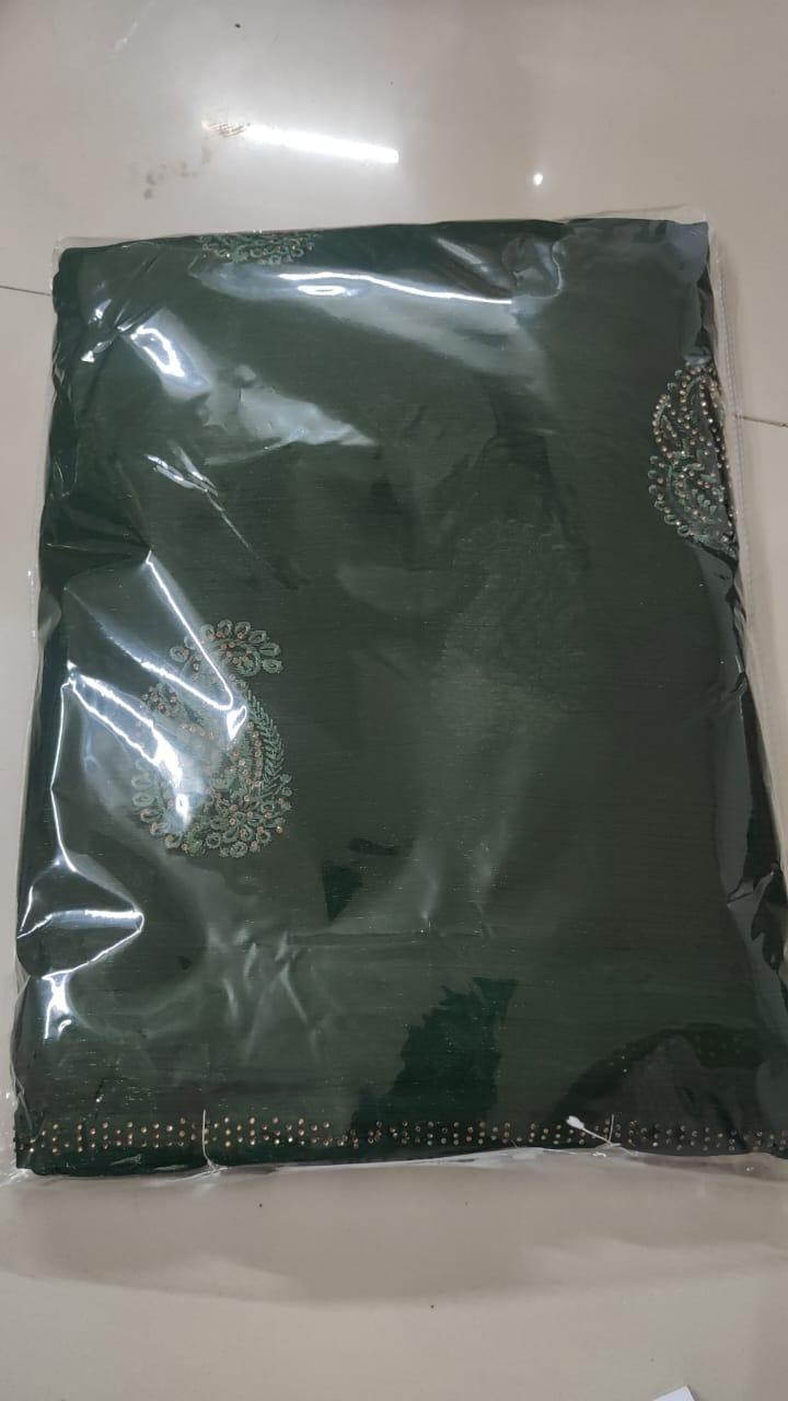 Green Embroidered With Embellished Georgette Saree - Peachmode