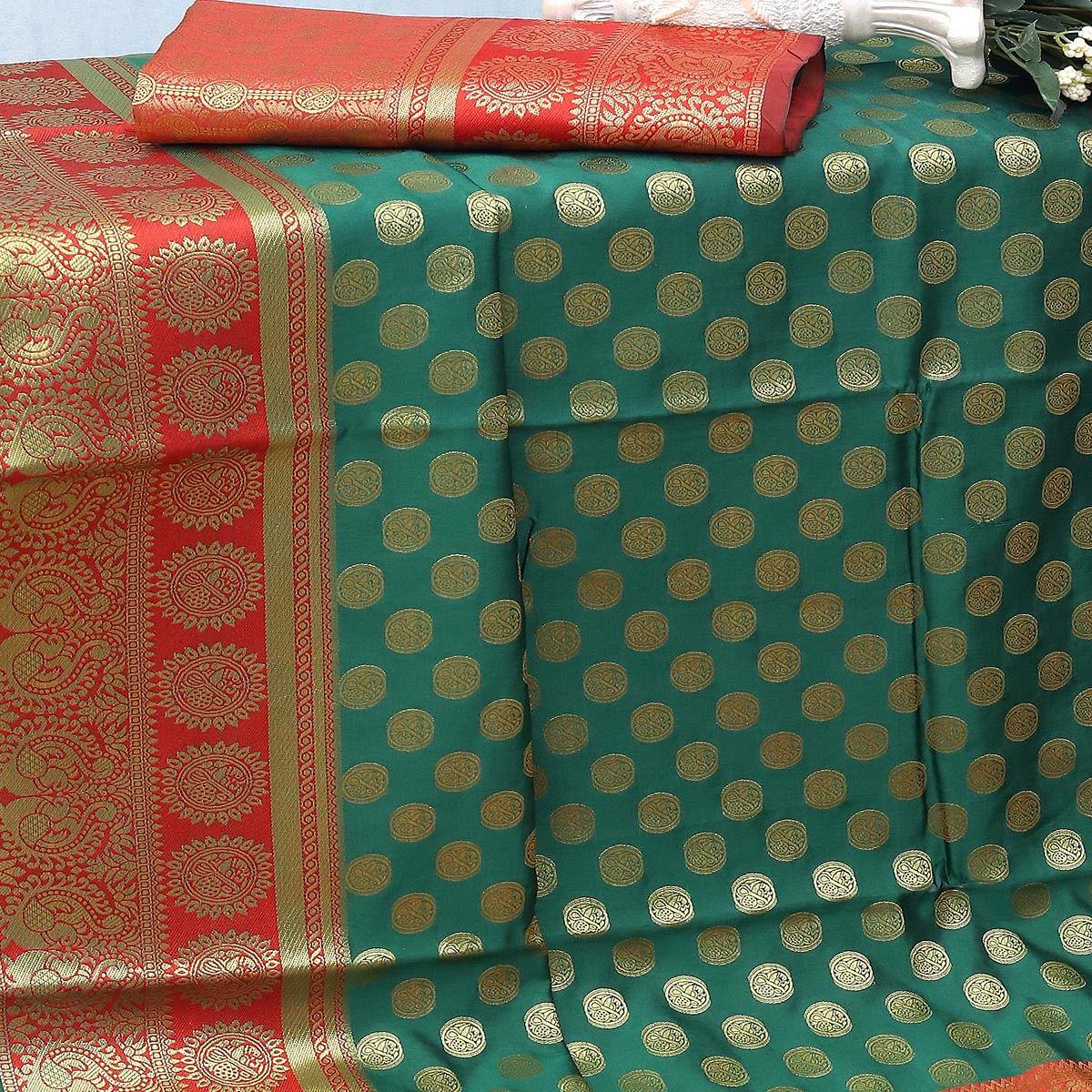 Green Festive Embroidered Kota Banarasi Art Silk Saree - Peachmode