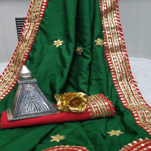 Green Festive Wear Dola Silk Saree With Gotta Patti Lace Border - Peachmode