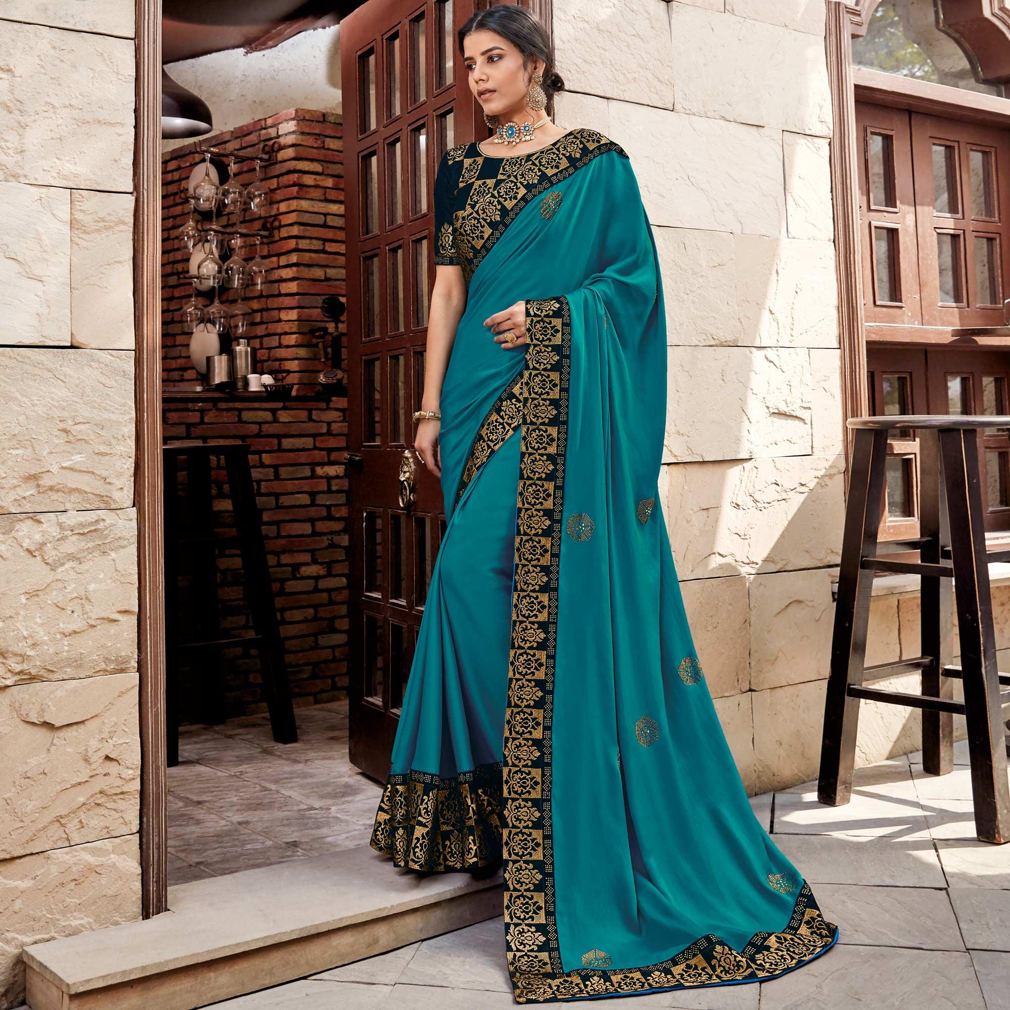 Green Festive Wear Embroidered Art Silk Saree - Peachmode