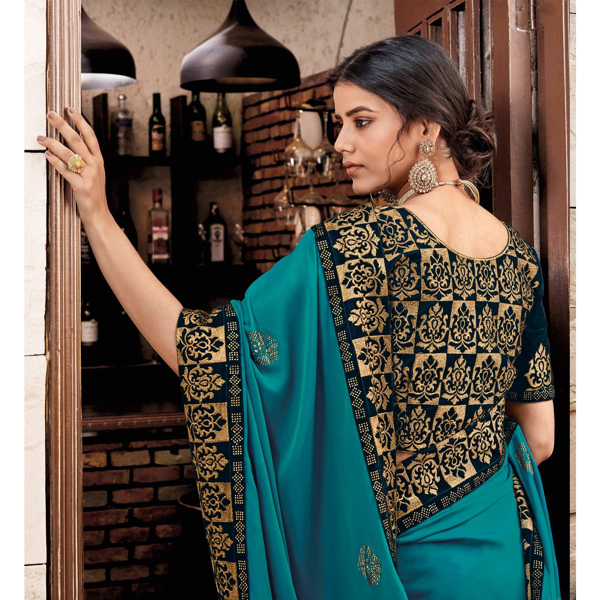 Green Festive Wear Embroidered Art Silk Saree - Peachmode