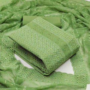 Green Festive Wear Embroidered Georgette Dress Material - Peachmode