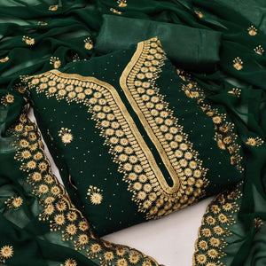 Green Festive Wear Embroidered Georgette Dress Material - Peachmode