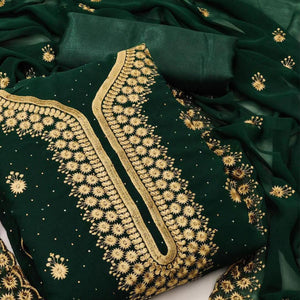 Green Festive Wear Embroidered Georgette Dress Material - Peachmode