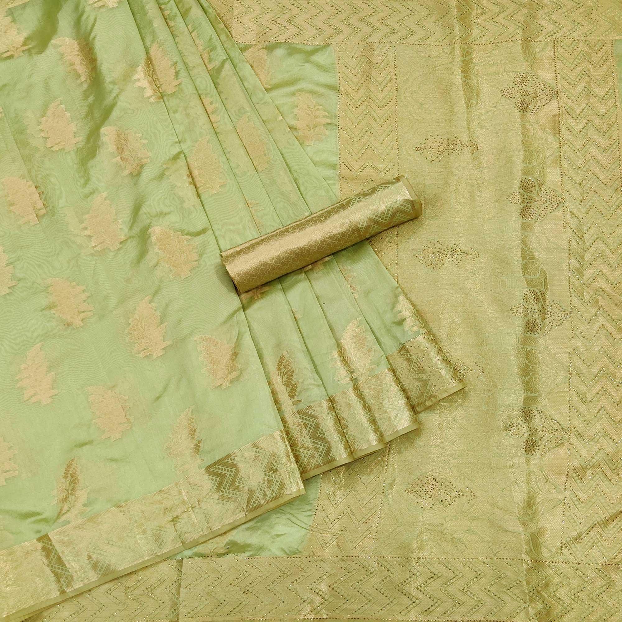 Green Festive Wear Embroidered Organza Saree - Peachmode