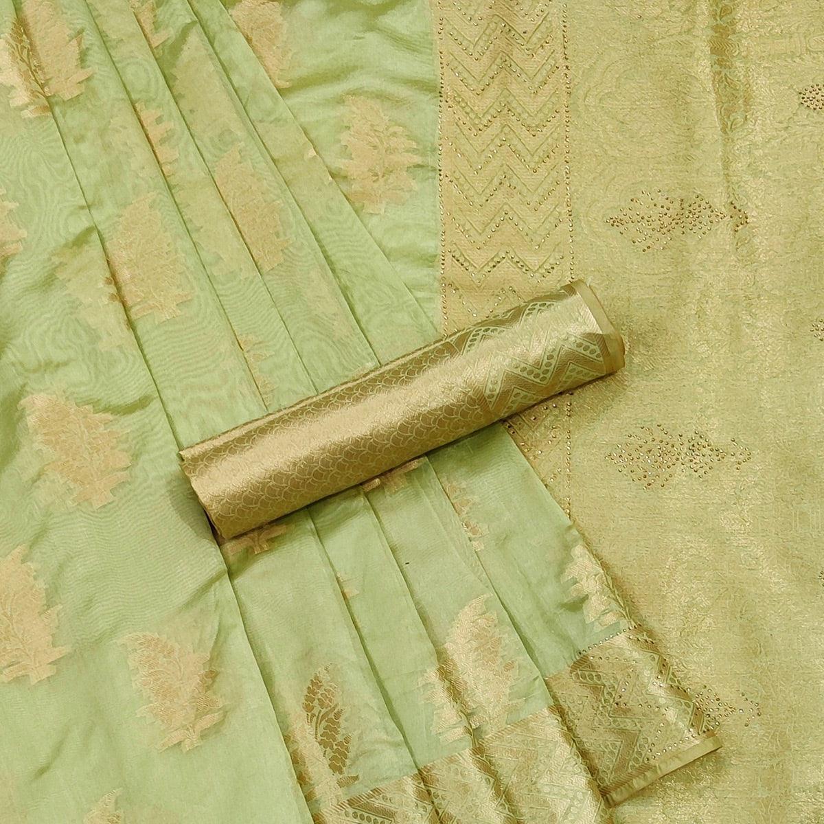 Green Festive Wear Embroidered Organza Saree - Peachmode