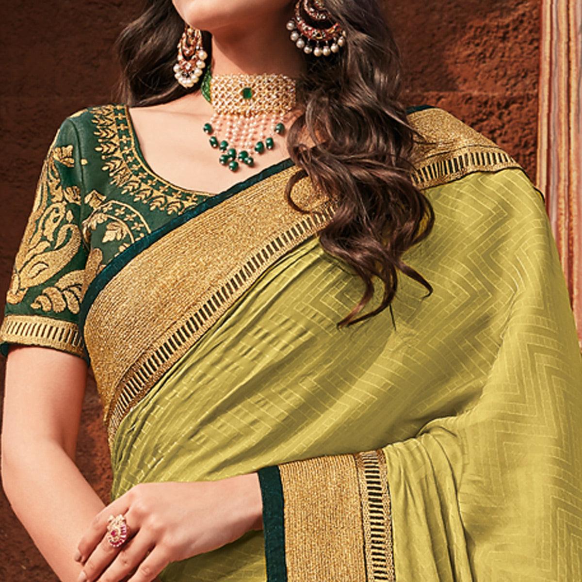 Green Festive Wear Embroidered Silk Saree - Peachmode
