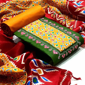 Green Festive Wear Embroidery With Embellished Cotton Dress Material - Peachmode