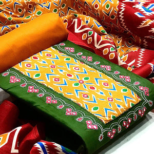 Green Festive Wear Embroidery With Embellished Cotton Dress Material - Peachmode