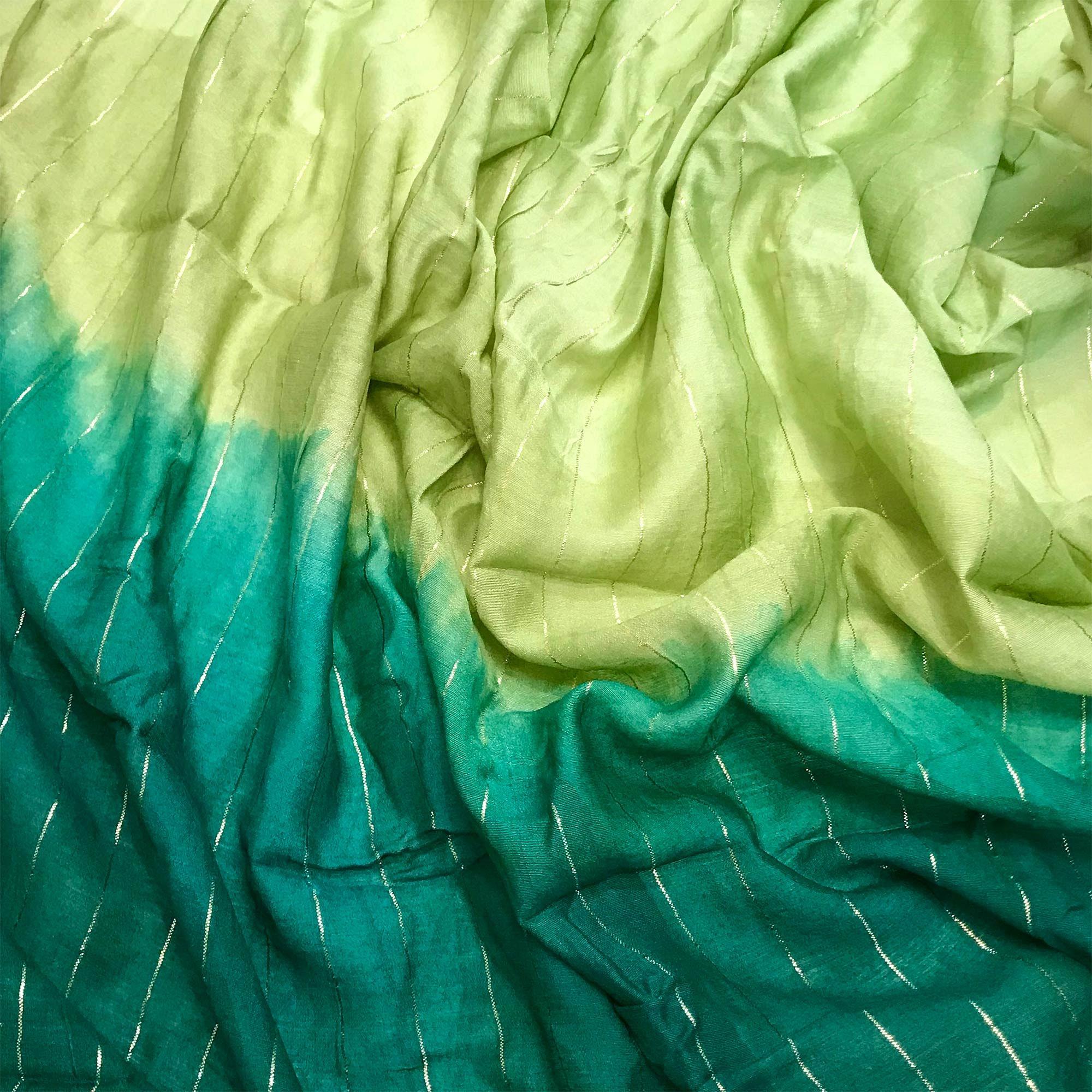 Green Festive Wear Floral Embroidered Cotton Dress Material - Peachmode