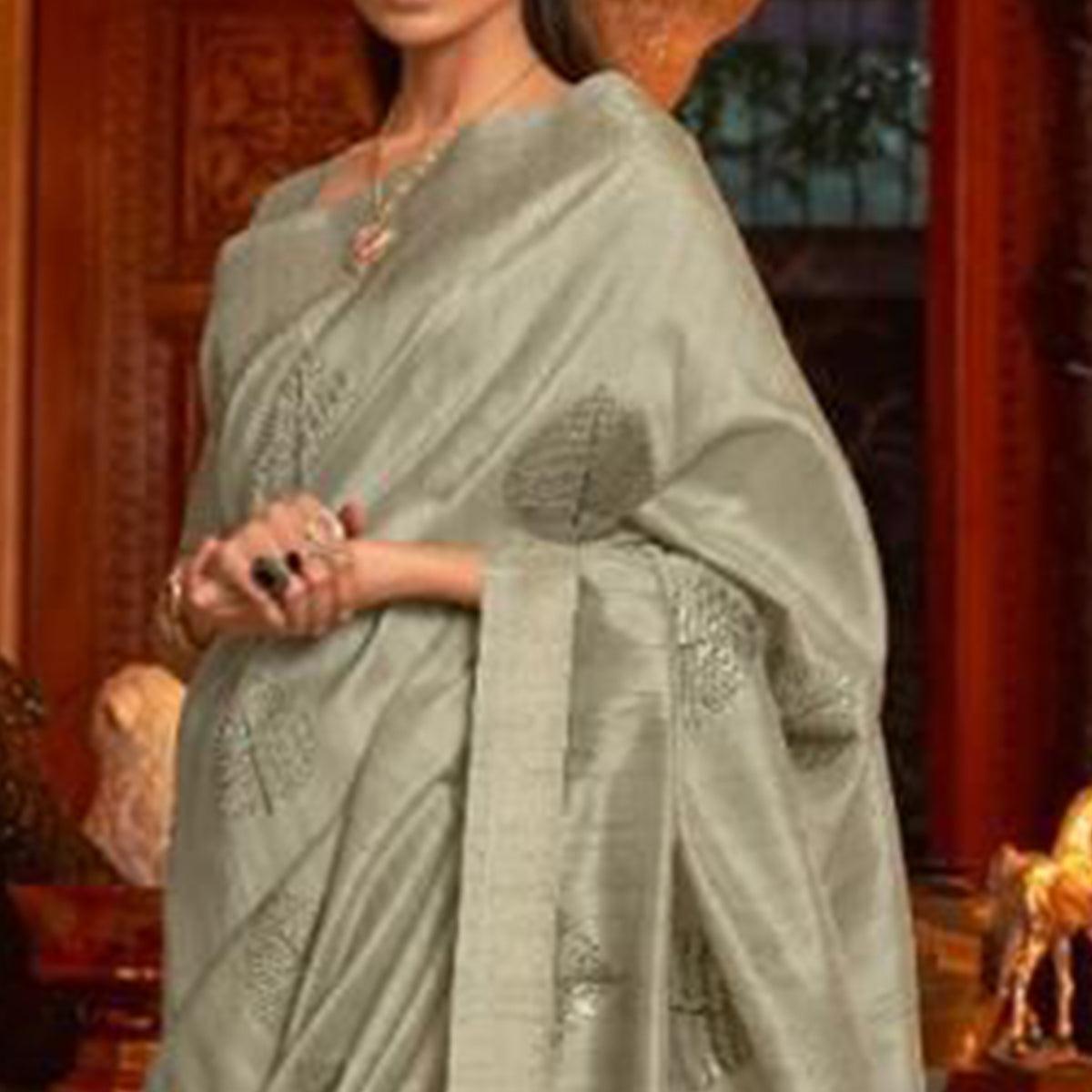 Green Festive Wear Handloom Sequence Silk Saree - Peachmode