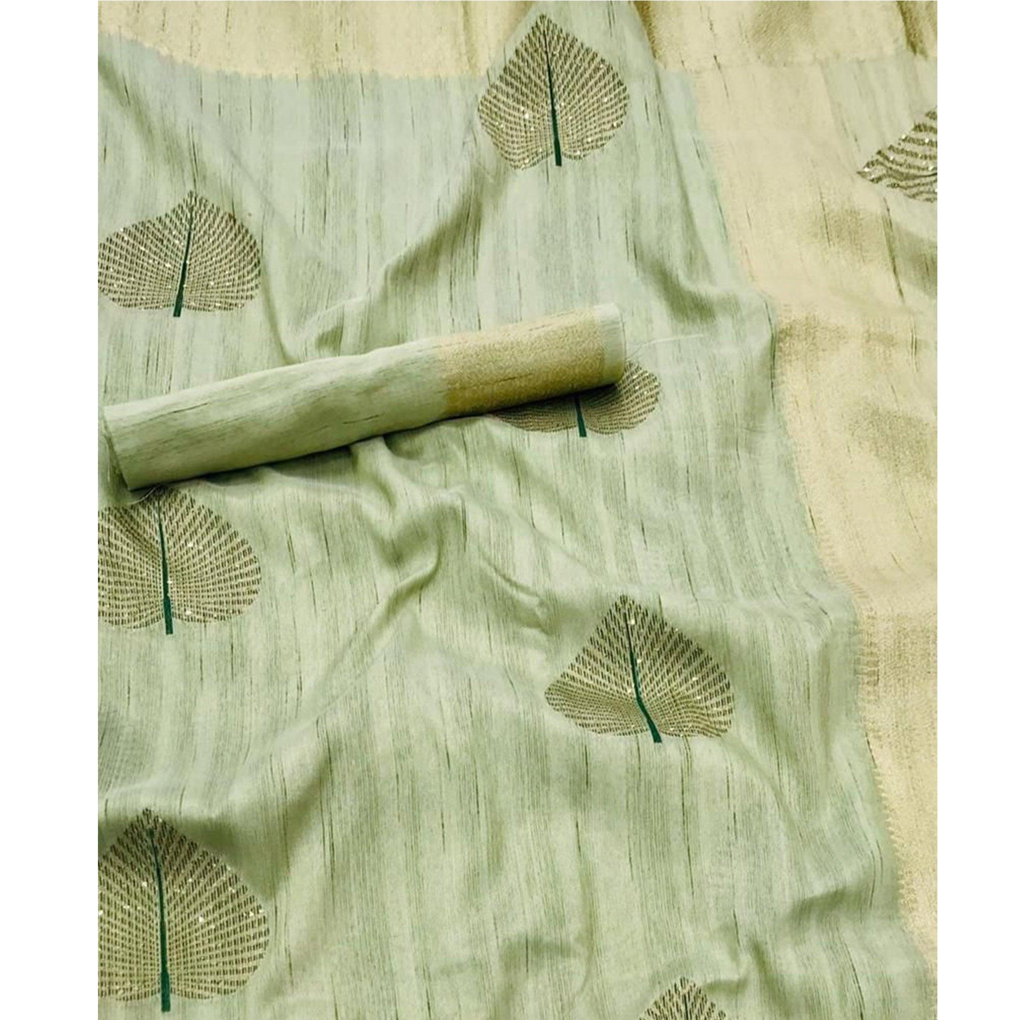 Green Festive Wear Handloom Sequence Silk Saree - Peachmode