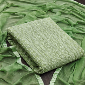 Green Festive Wear Heavy Embroidered Georgette Dress Material - Peachmode