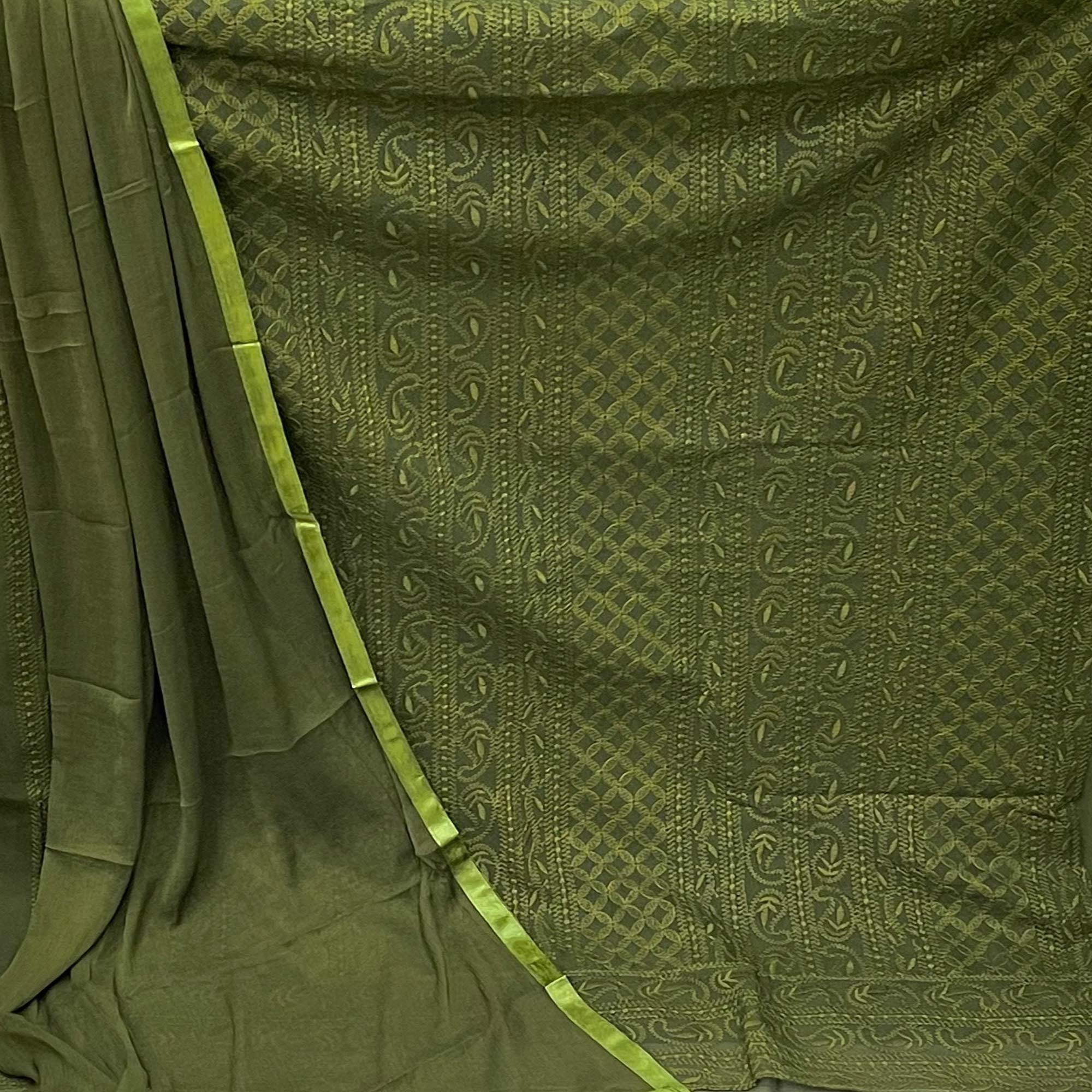 Green Festive Wear Heavy Embroidered Georgette Dress Material - Peachmode