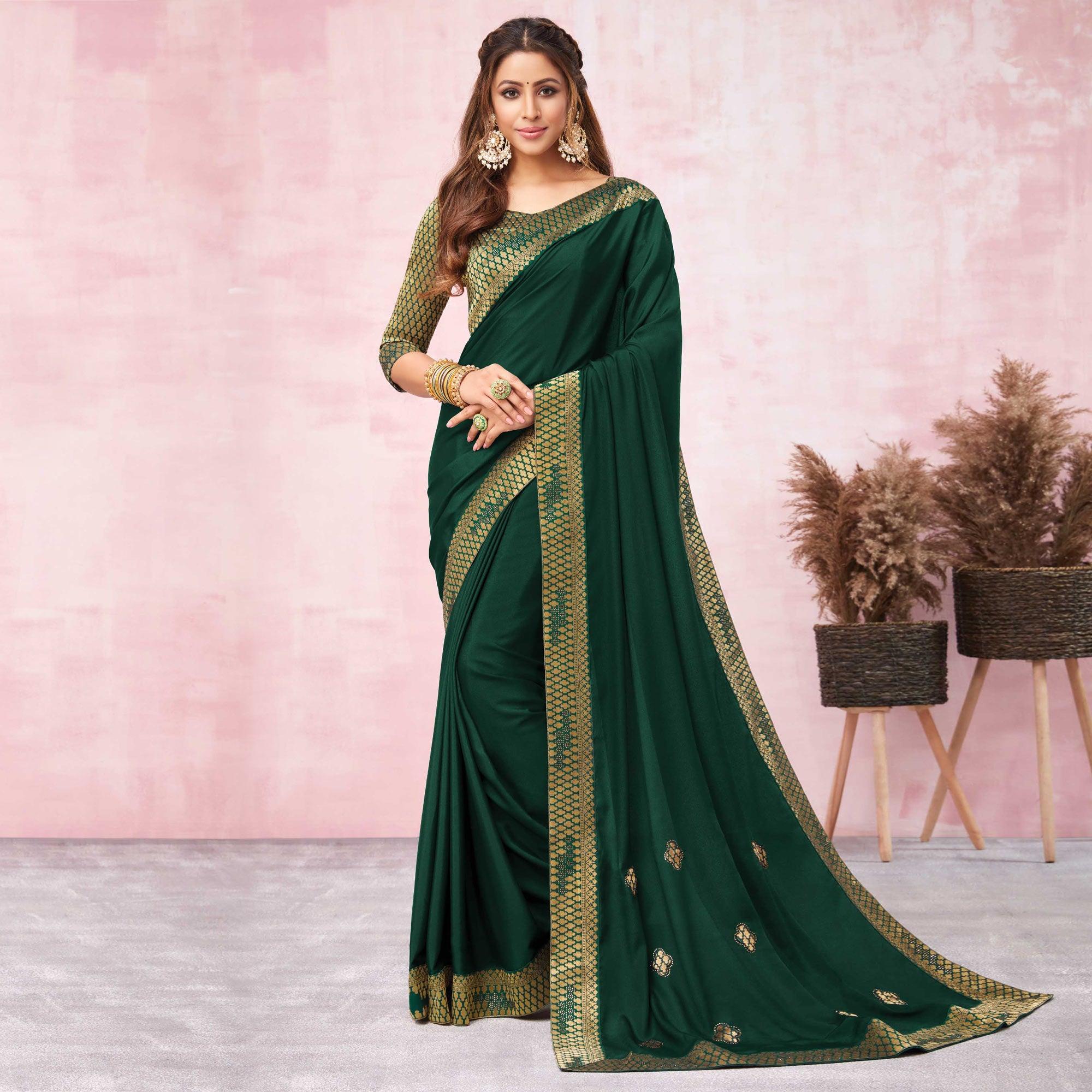 Green Festive Wear Heavy Silk Saree With Banarasi Lace Border - Peachmode