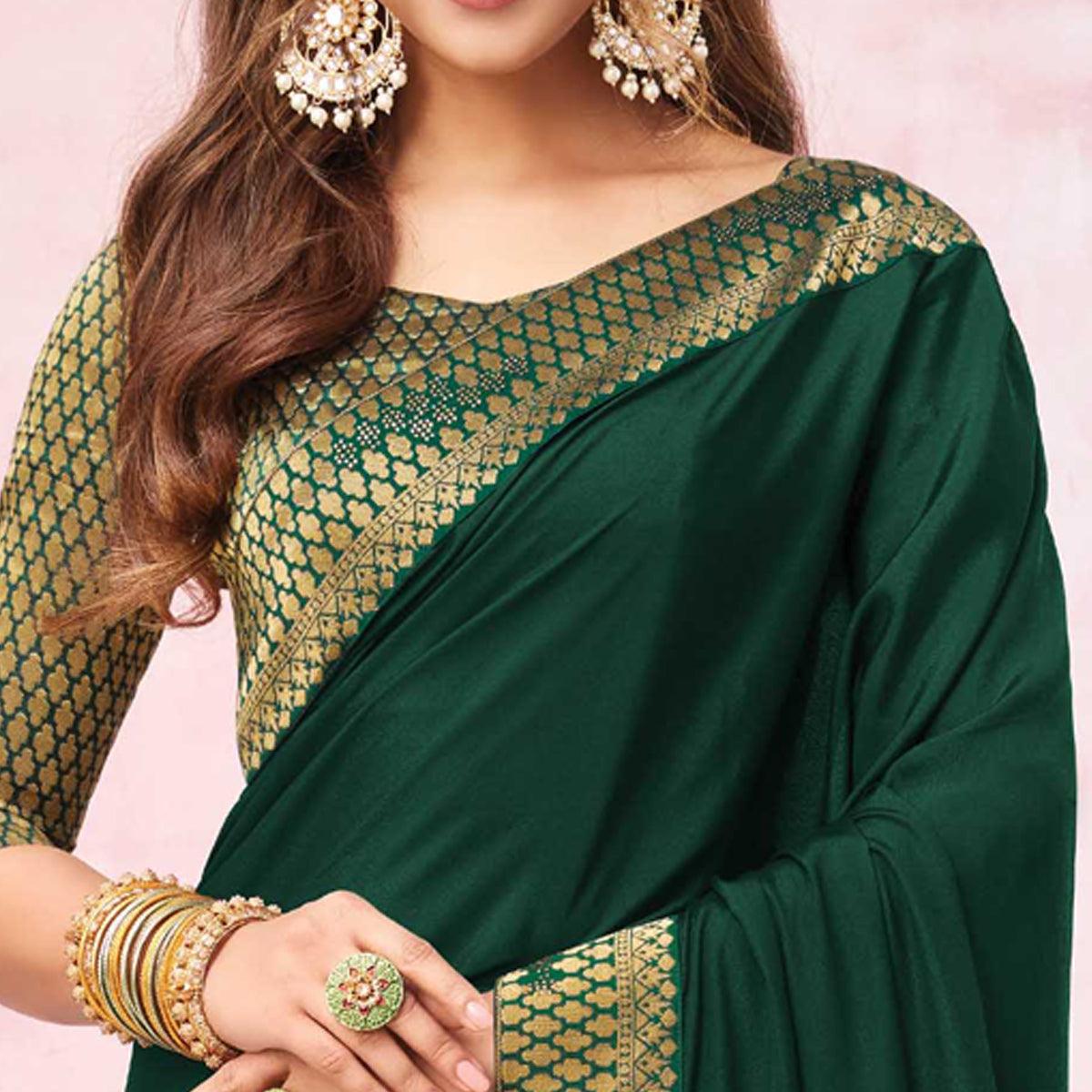 Green Festive Wear Heavy Silk Saree With Banarasi Lace Border - Peachmode