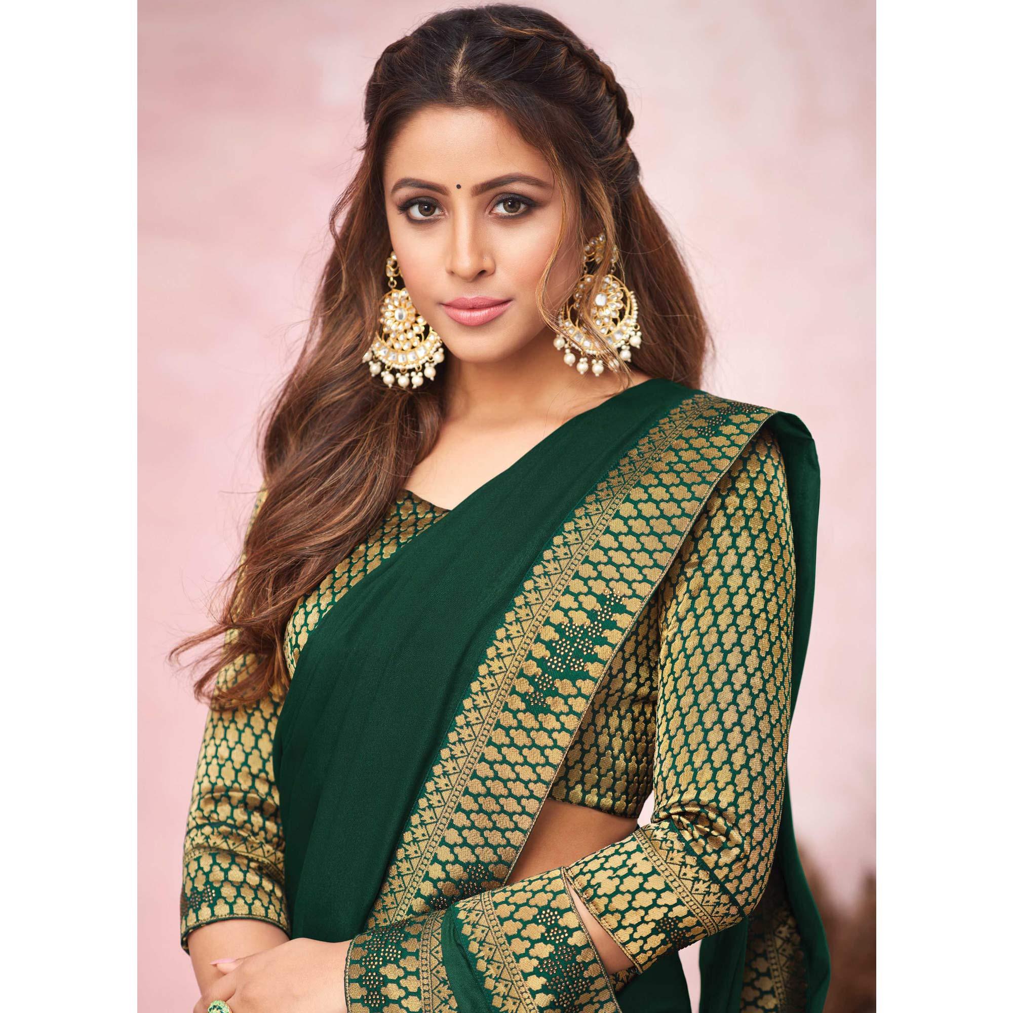 Green Festive Wear Heavy Silk Saree With Banarasi Lace Border - Peachmode
