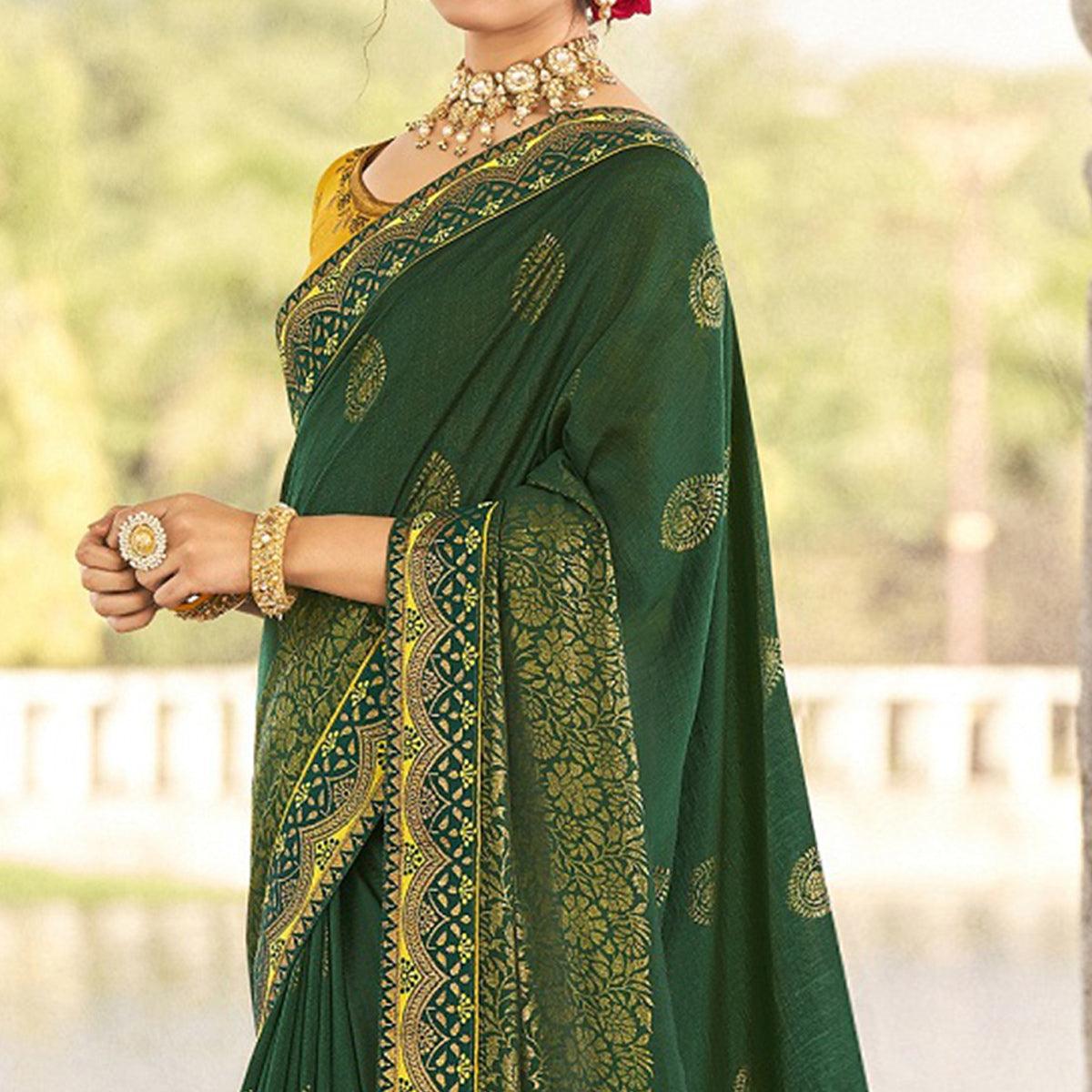 Green Festive Wear Jari Work Silk Saree - Peachmode