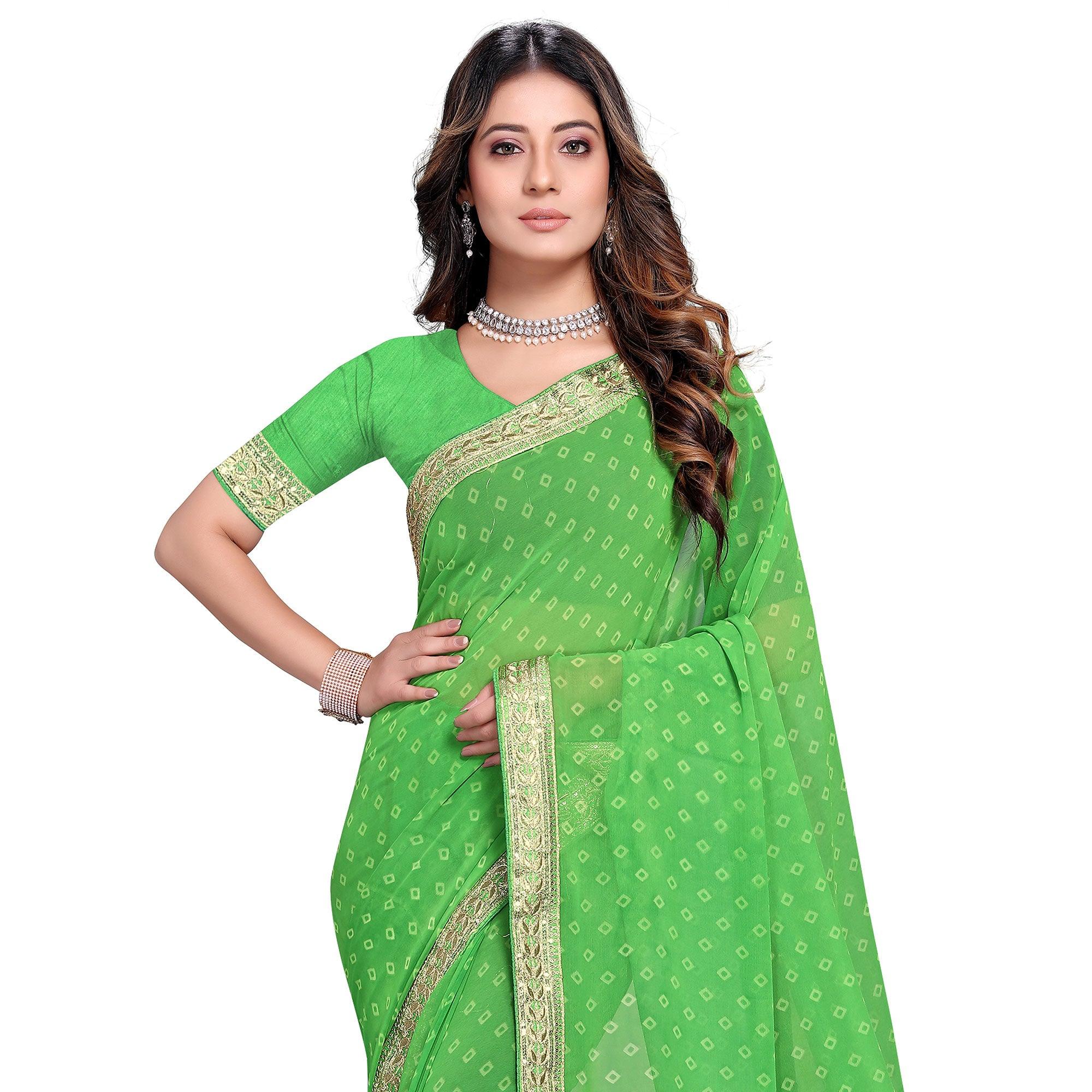 Green Festive Wear Printed Georgette Saree - Peachmode