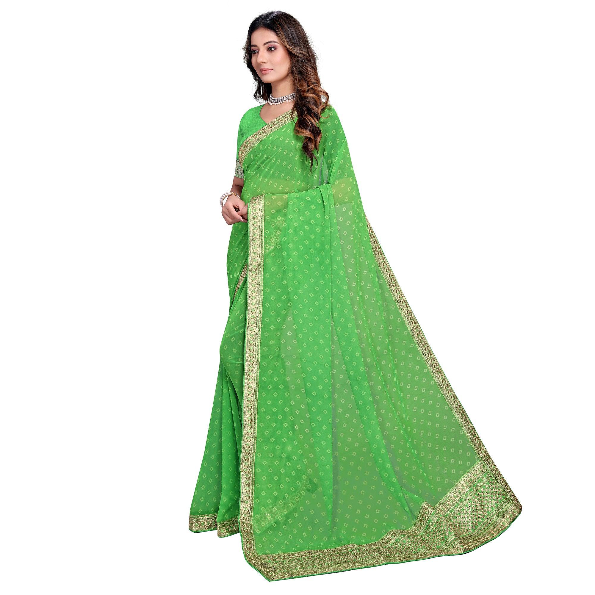 Green Festive Wear Printed Georgette Saree - Peachmode