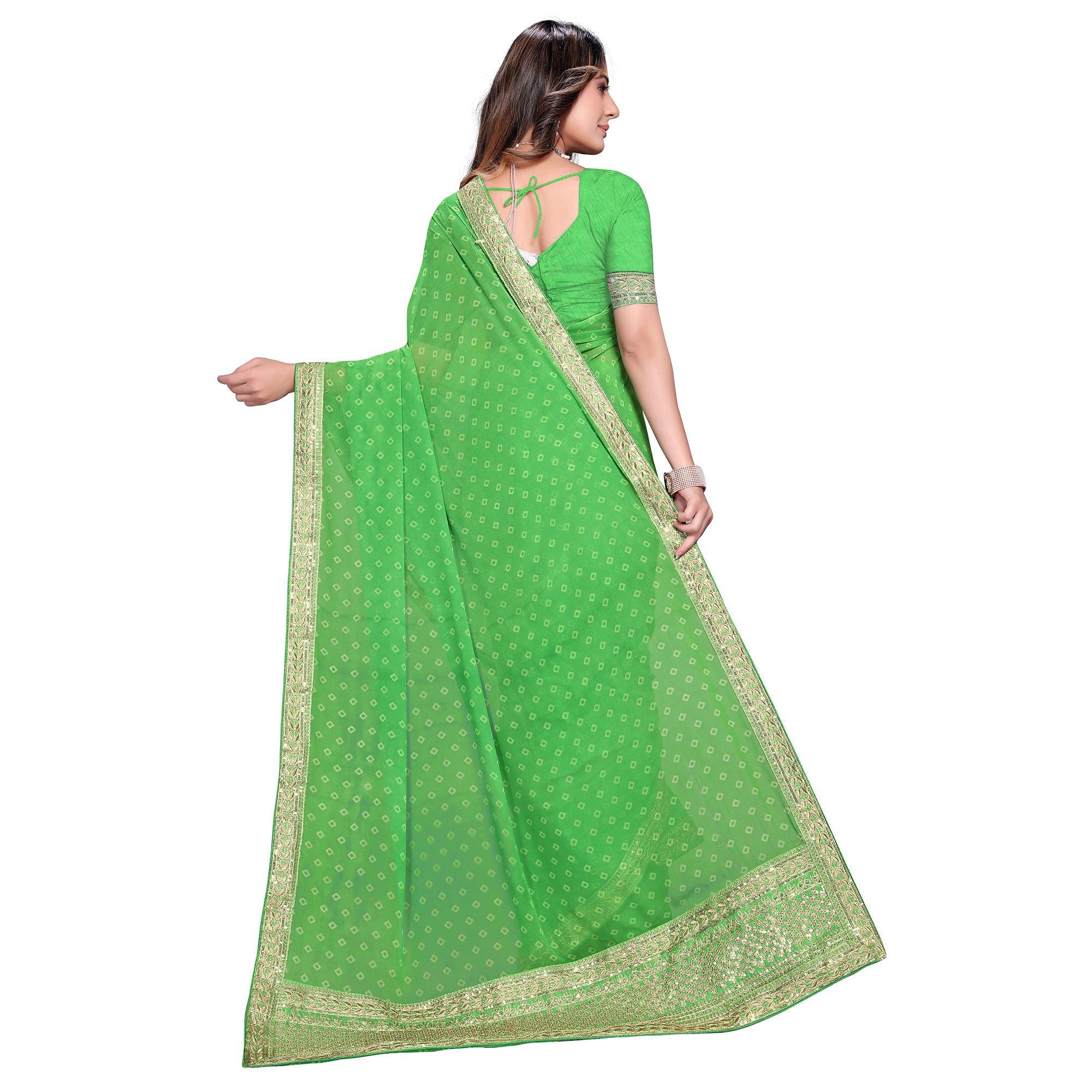Green Festive Wear Printed Georgette Saree - Peachmode