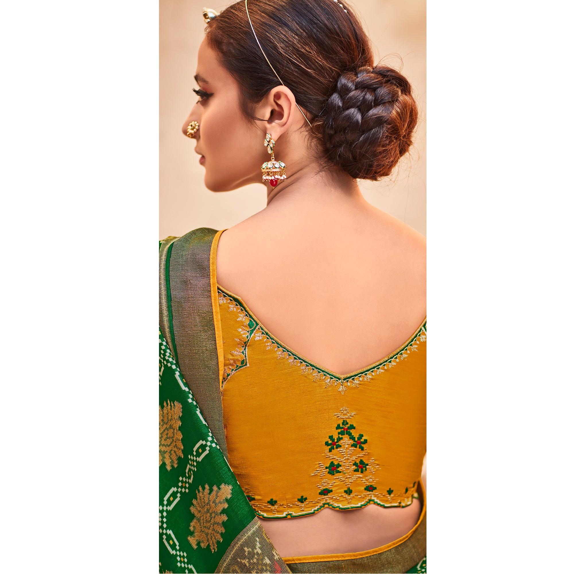 Green Festive Wear Printed Silk Saree - Peachmode