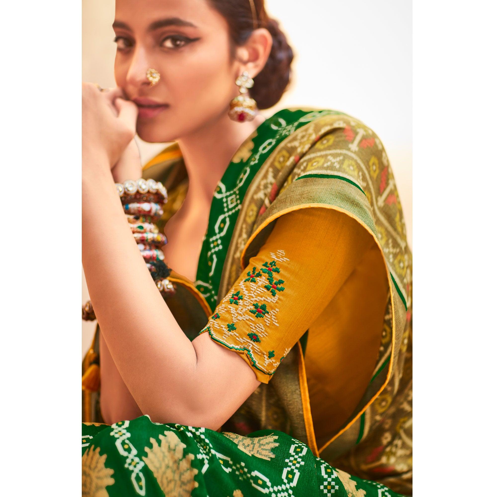 Green Festive Wear Printed Silk Saree - Peachmode
