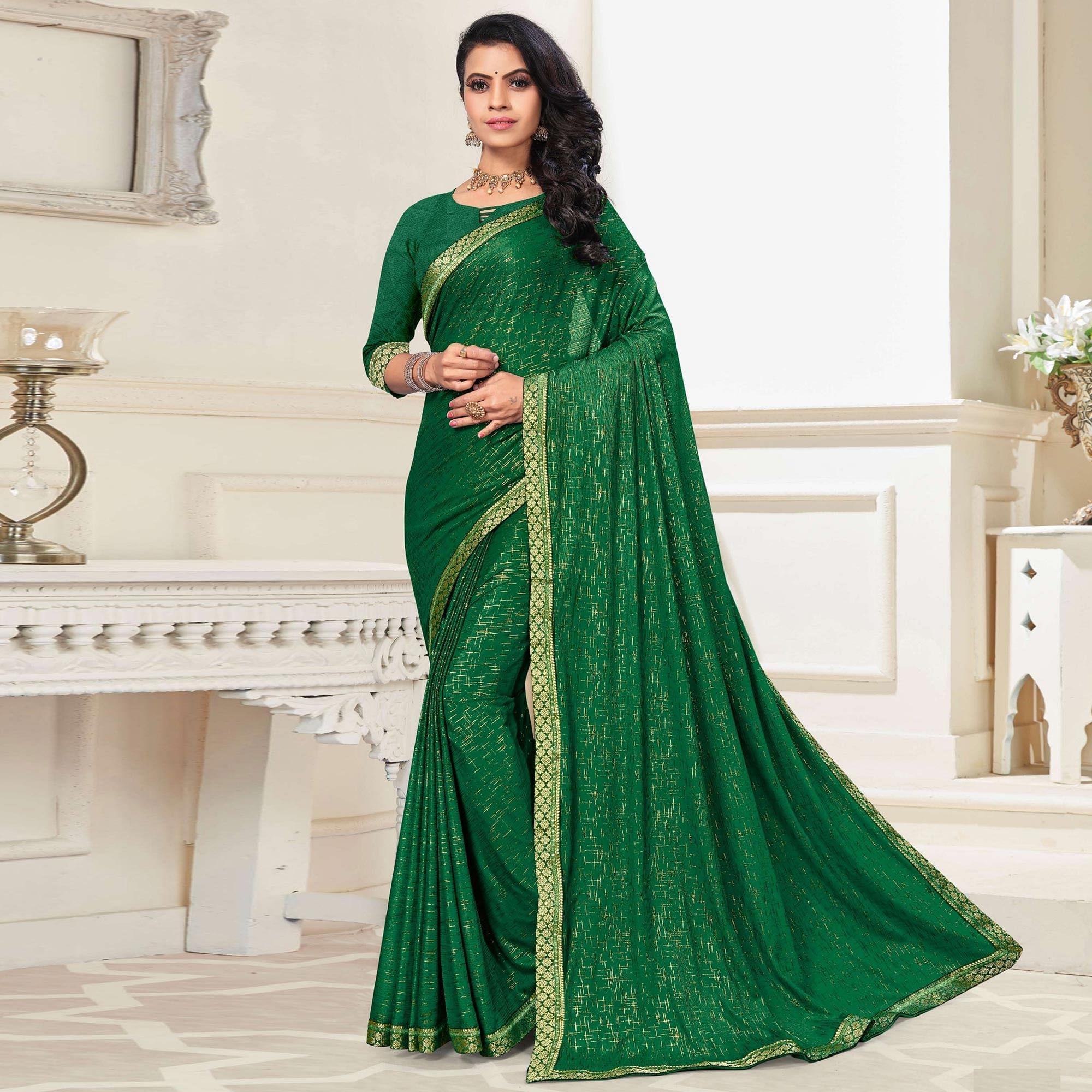 Green Festive Wear Printed With Banarasi Lace Art Silk Saree - Peachmode