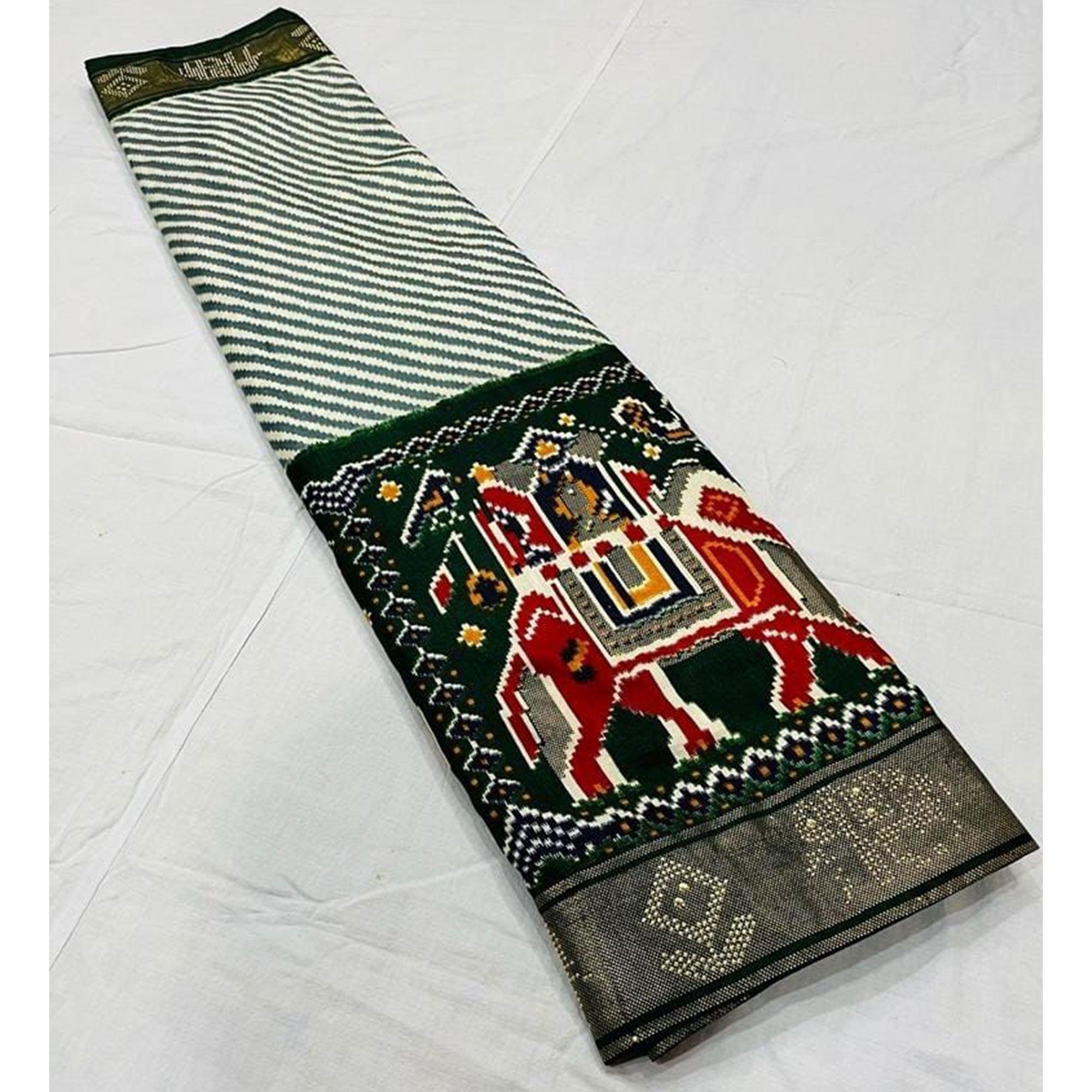 Green Festive Wear Printed With Foil Border Dola Silk Saree - Peachmode