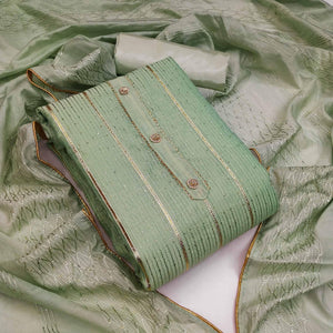 Green Festive Wear Sequence Embroidered Modal Dress Material - Peachmode