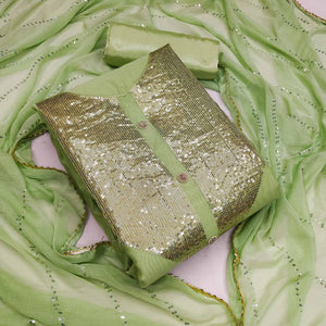 Green Festive Wear Sequence With Handwork Modal Dress Material - Peachmode