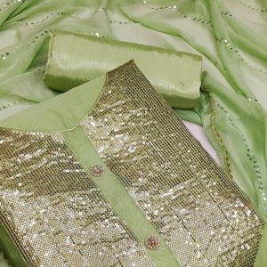 Green Festive Wear Sequence With Handwork Modal Dress Material - Peachmode