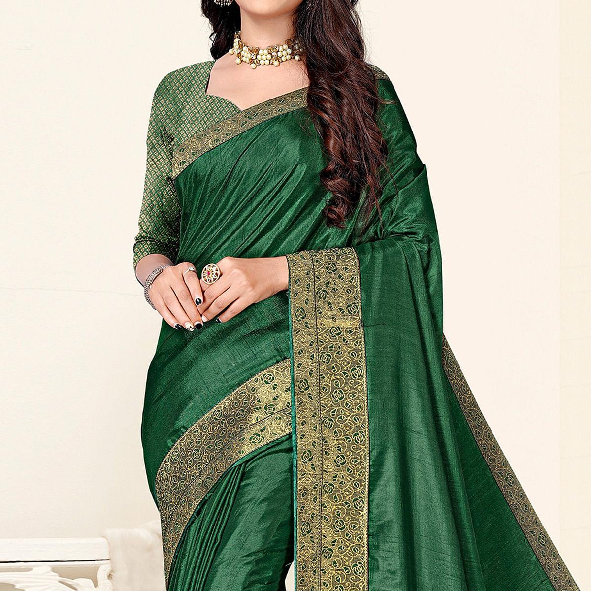 Green Festive Wear Solid Art Silk Saree - Peachmode