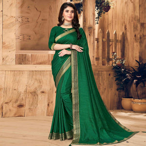 Green Festive Wear Solid Vichitra Silk Saree - Peachmode