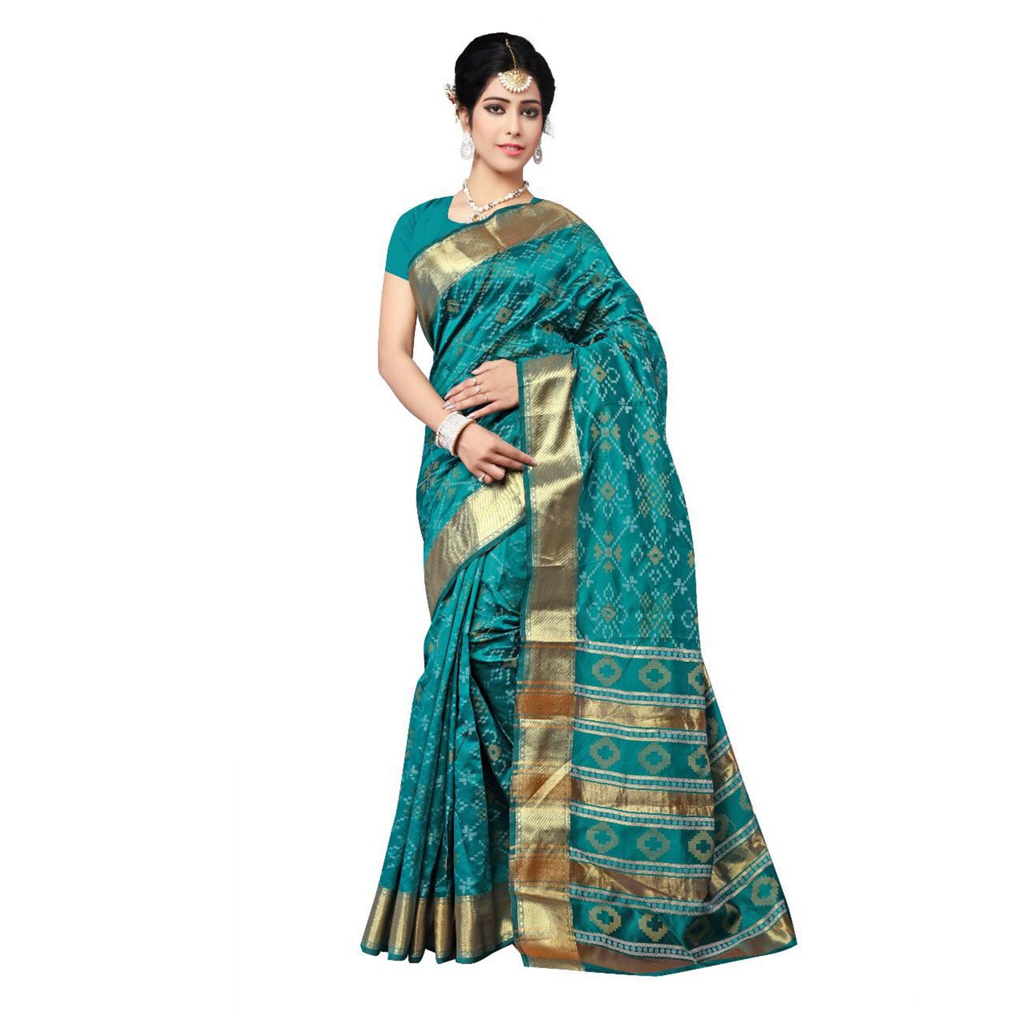Green Festive Wear Traditional Silk Woven Saree - Peachmode