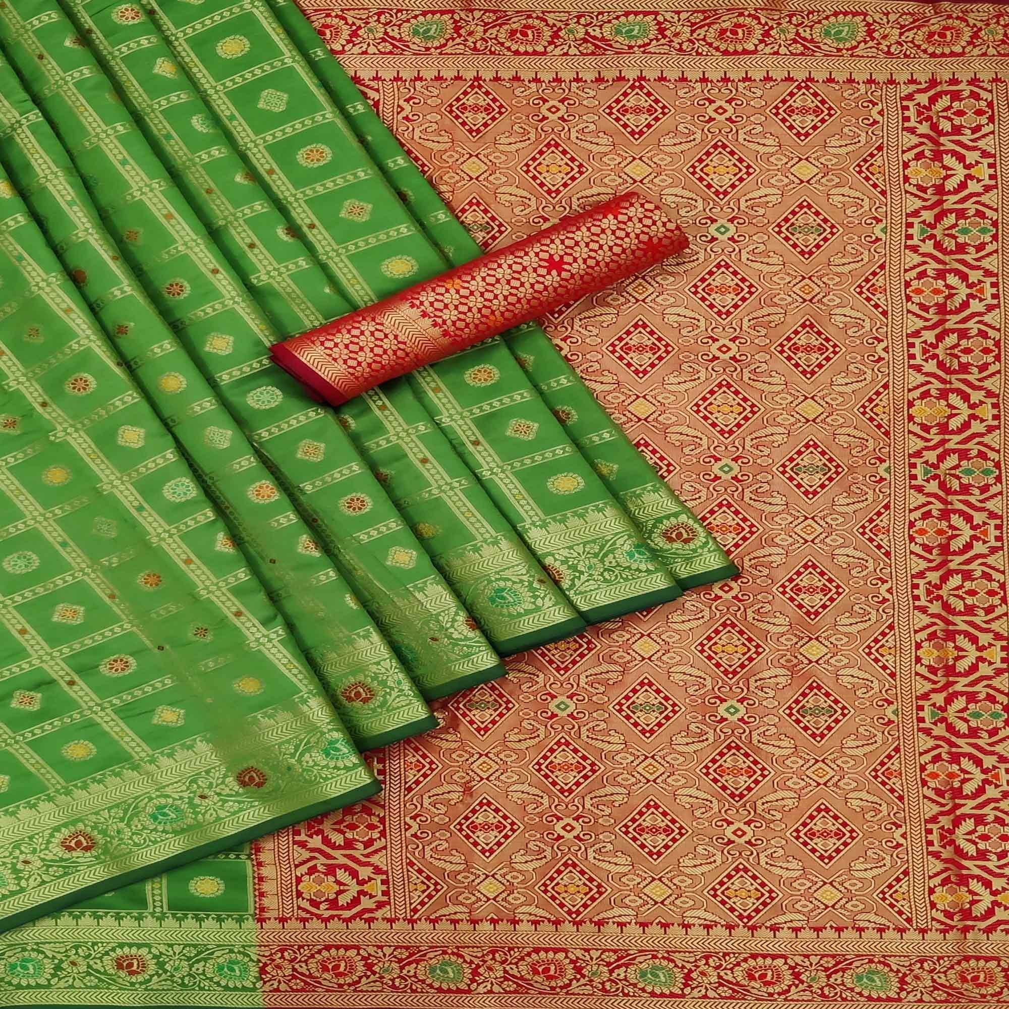Green Festive Wear Weaving Silk Saree - Peachmode