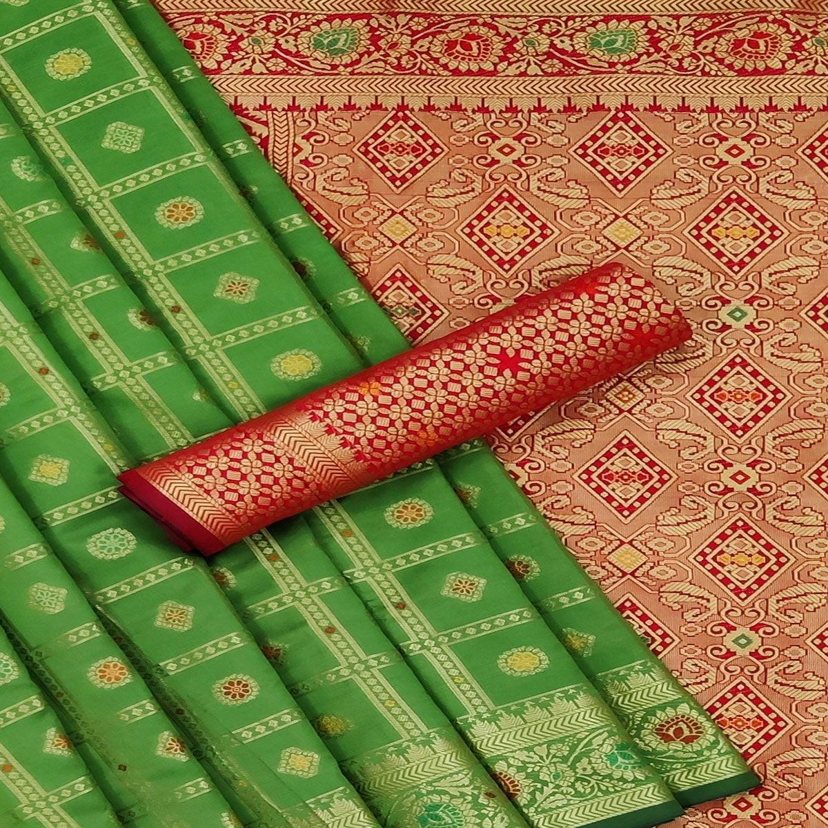 Green Festive Wear Weaving Silk Saree - Peachmode