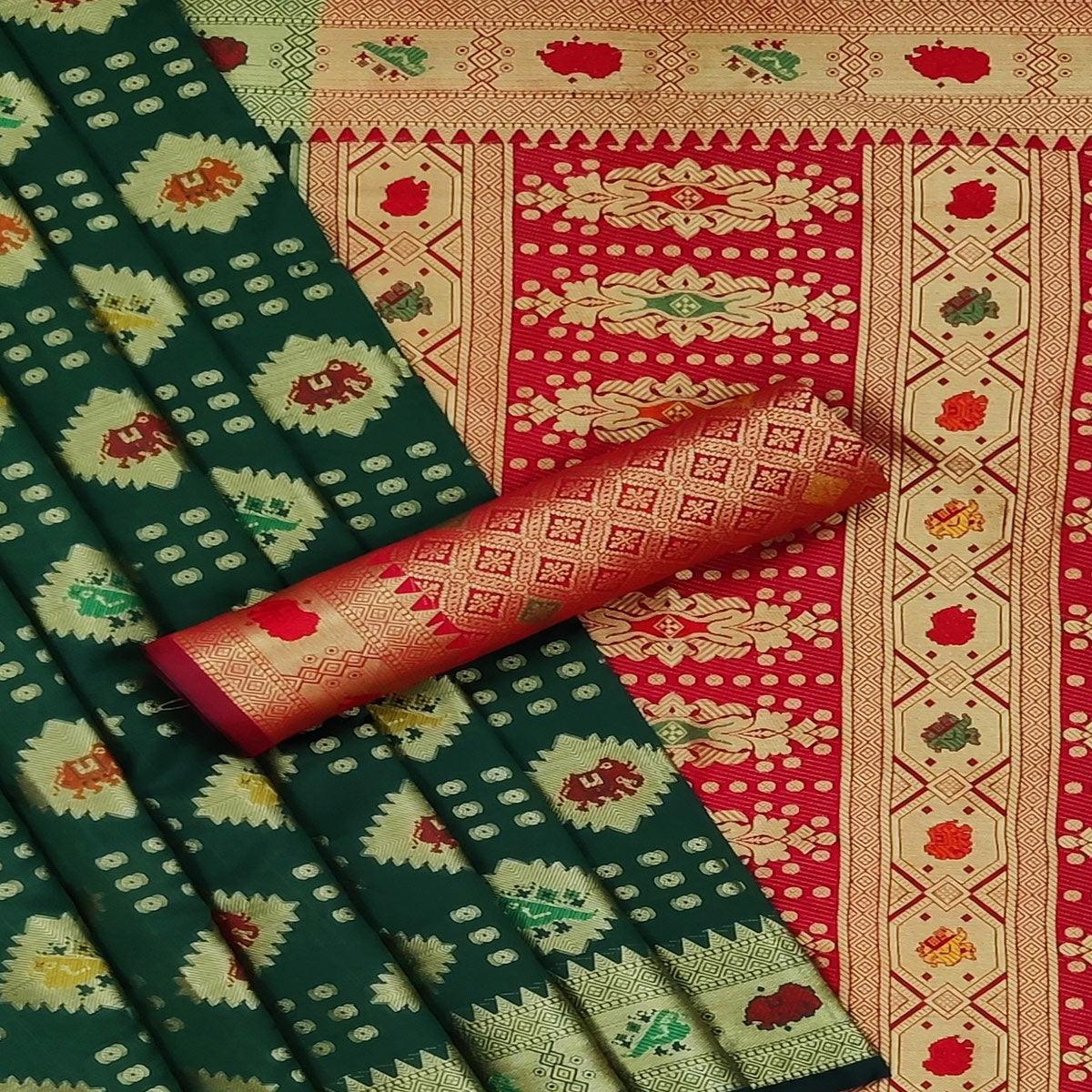 Green Festive Wear Weaving Silk Saree - Peachmode