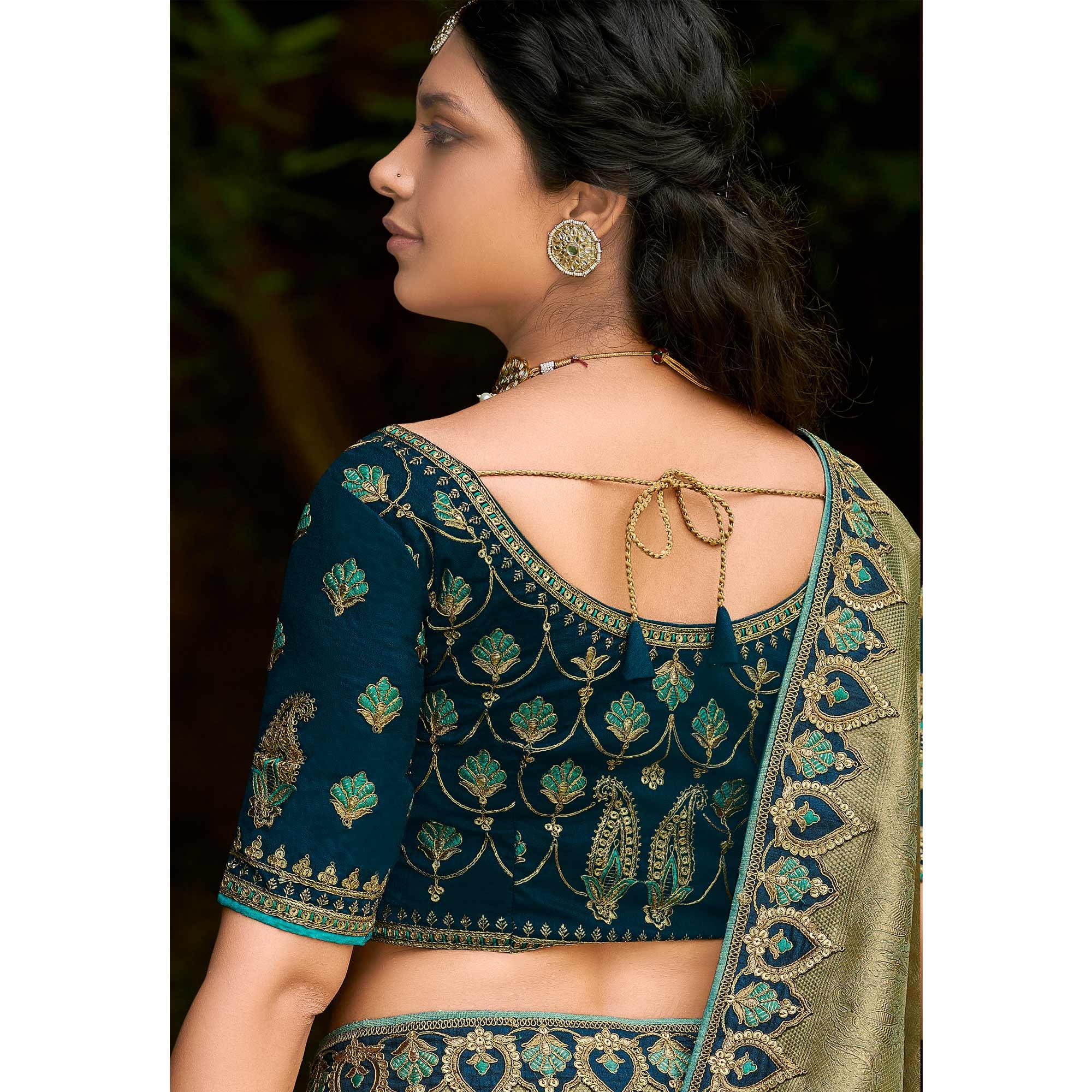 Green Festive Wear Woven & Embroidered Organza Saree - Peachmode