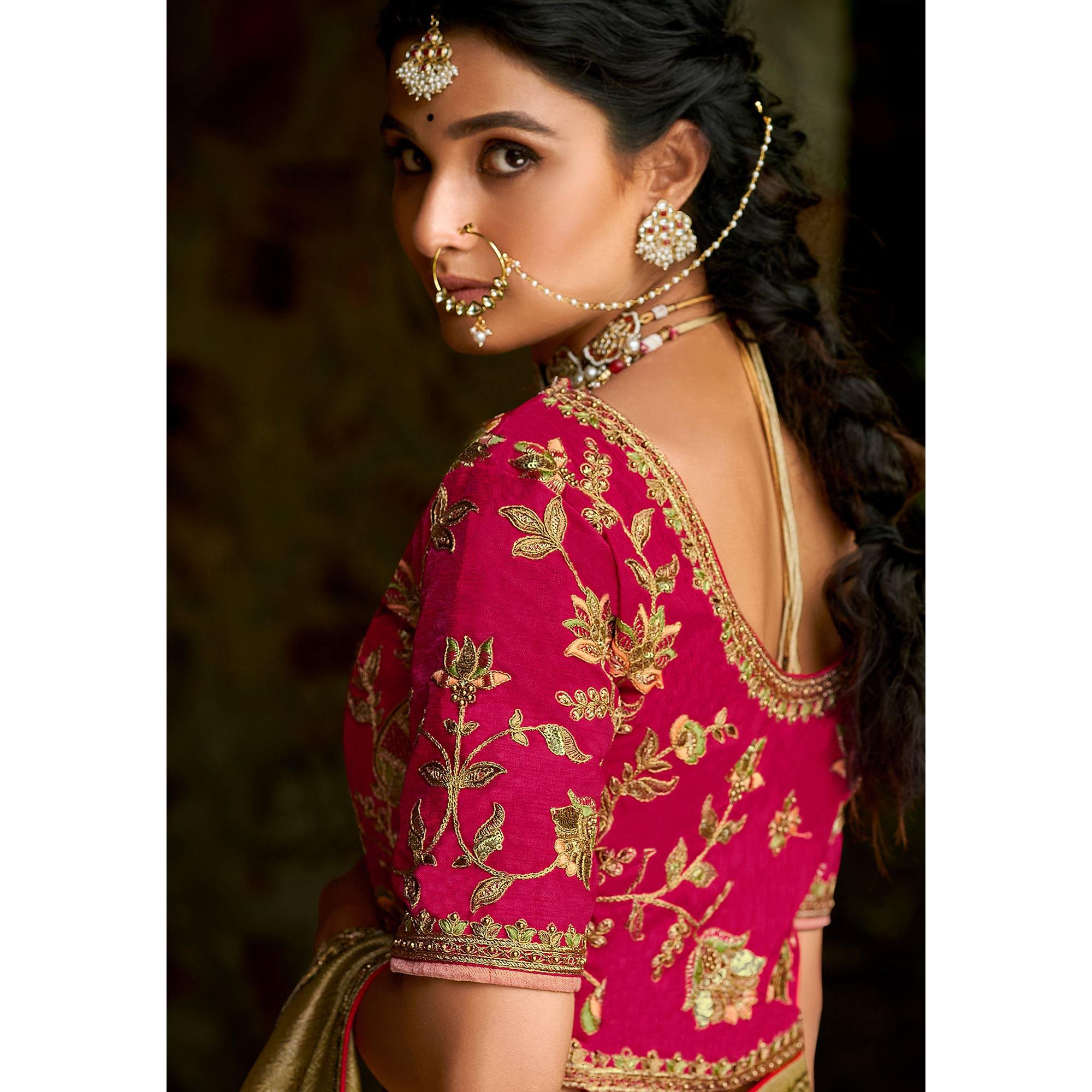 Green Festive Wear Woven & Embroidered Organza Saree - Peachmode