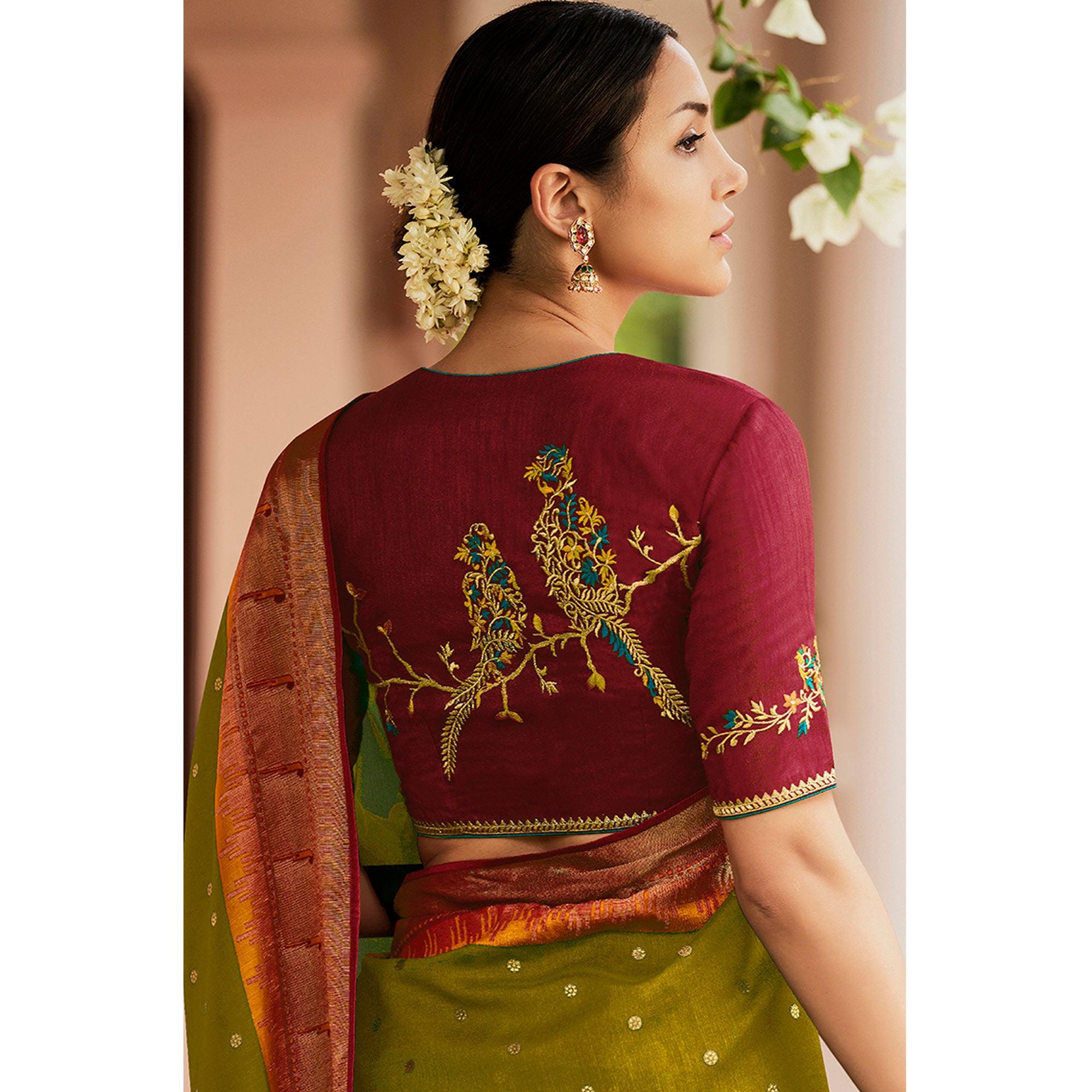 Green Festive Wear Woven & Printed Paithani Silk Saree - Peachmode