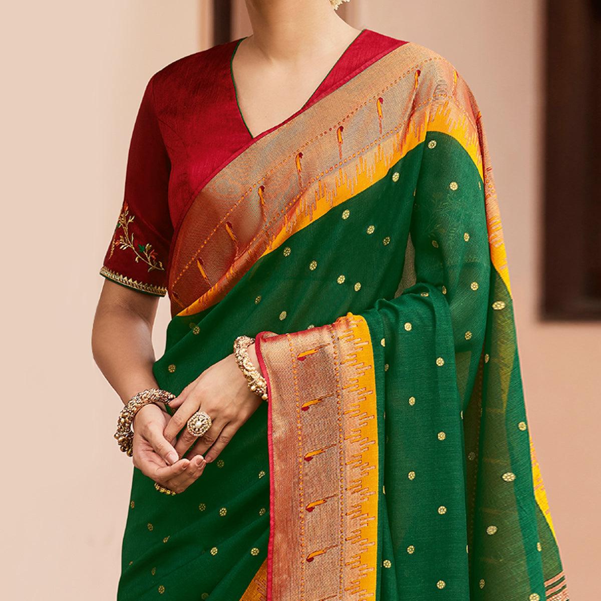 Green Festive Wear Woven & Printed Paithani Silk Saree - Peachmode