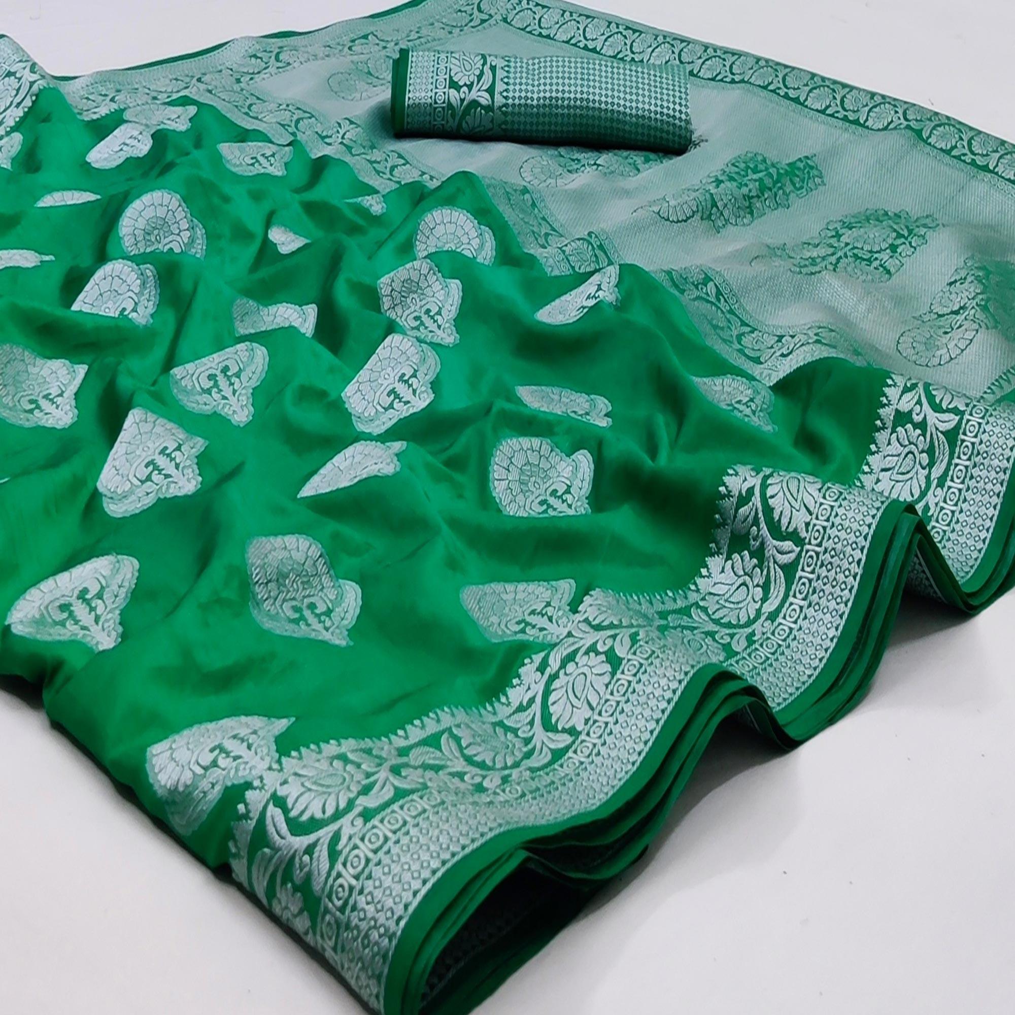 Green Festive Wear Woven Art Silk Saree - Peachmode