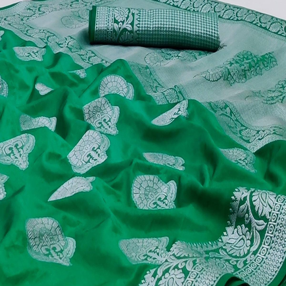 Green Festive Wear Woven Art Silk Saree - Peachmode