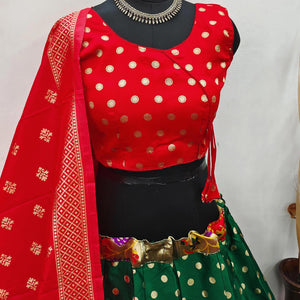 Green Festive Wear Woven Brocade Lehenga Choli - Peachmode