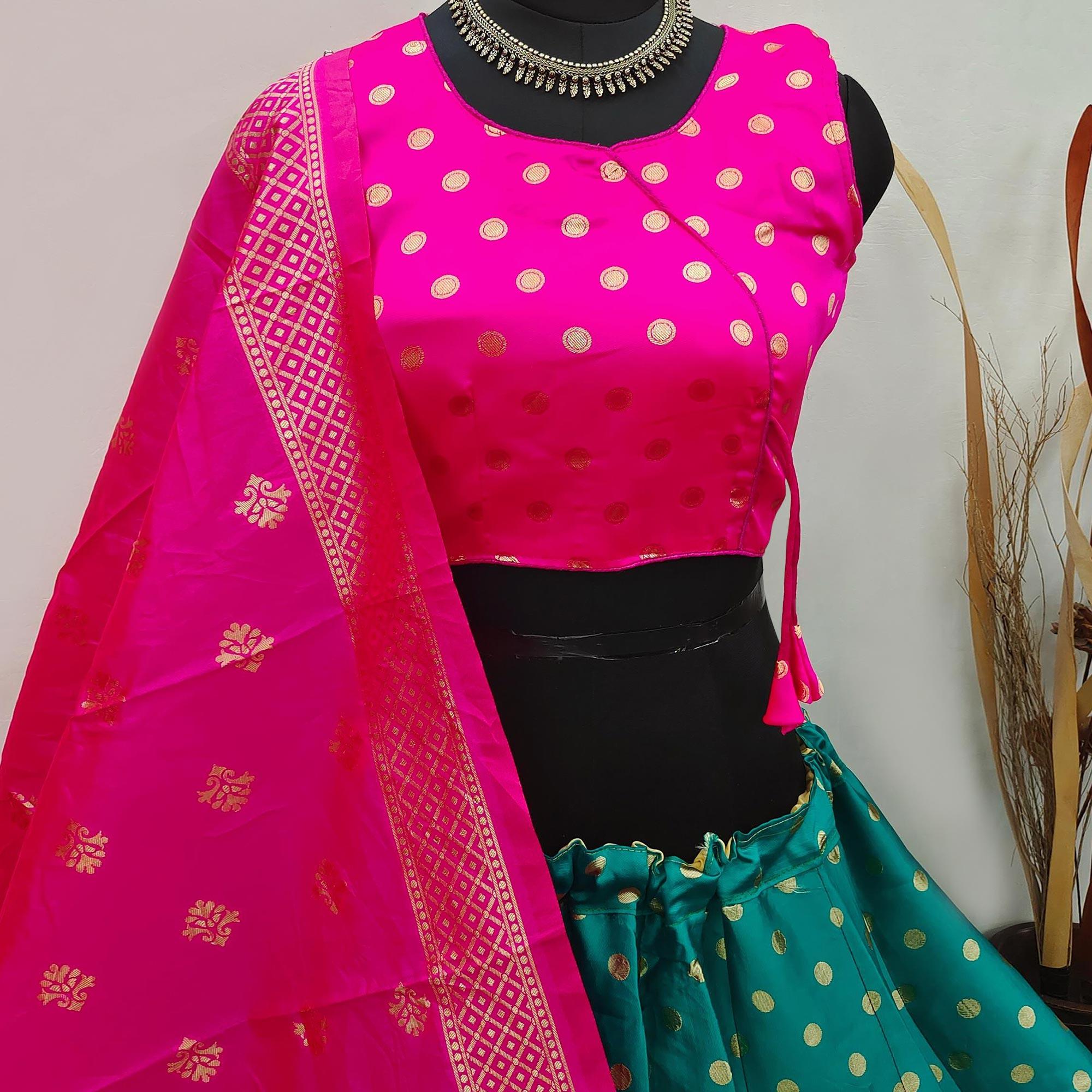Green Festive Wear Woven Brocade Lehenga Choli - Peachmode