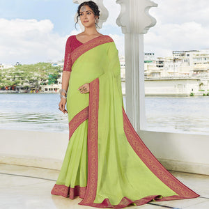 Green Festive Wear Woven Chiffon Saree - Peachmode