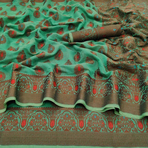Green Festive Wear Woven Cotton Silk Saree - Peachmode